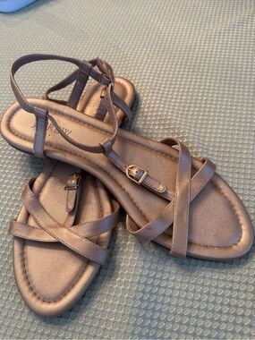 J. Crew Metallic Size 9 1/2 M Gold tone Strappy Flat Sandals EUC WORN ONCE